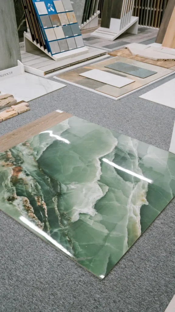 Agence M Com Marseille Kar Ter Marseille Carerlage showroom exposition carrelages effet marbre vert 1