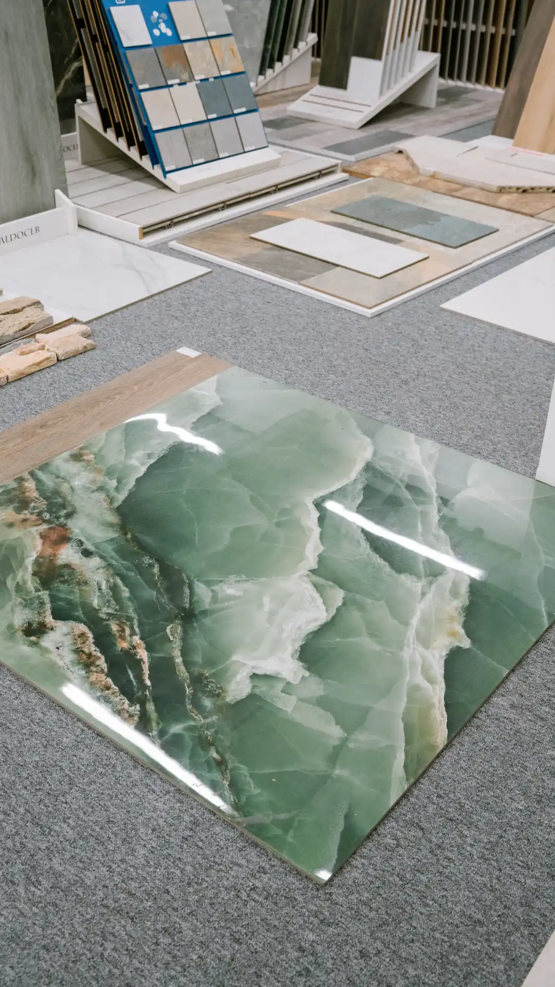 Agence M Com Marseille Kar Ter Marseille Carerlage showroom exposition carrelages effet marbre vert 1
